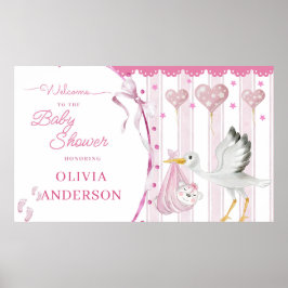 Rosa Stork Förlossningsfest Söt Anpassad Poster