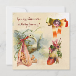 ROSA STORK GIRL BABY SHOWER,GEMSTONE MONOGRAM INBJUDNINGAR