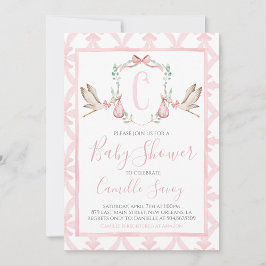 Rosa Stork Girl Baby Shower Preppy Southern Inbjudningar