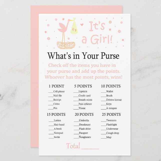 Rosa Stork nest What's in your purse match (Fram/baksida)