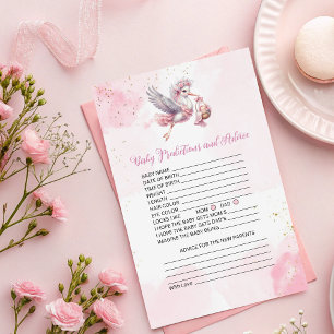 Rosa Stork tema för Baby Predictions & Advice Card