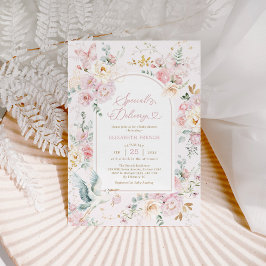  Rosa Stork WildblommGirl Baby Shower Inbjudningar
