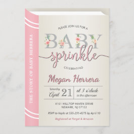 Rosa Storybook Bok Bibliotek Flicka Sprinkle Inbjudningar