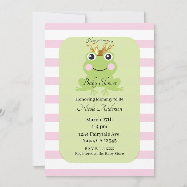 Rosa Storybook Fairy Tale Frog Prince Baby Shower Inbjudningar (Framsida)