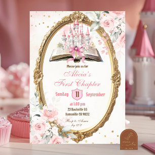 Rosa Storybook Princess 1:a födelsedag Inbjudningar
