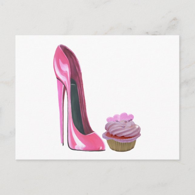 Rosa stövelsko och cupcakes vykort (Framsida)