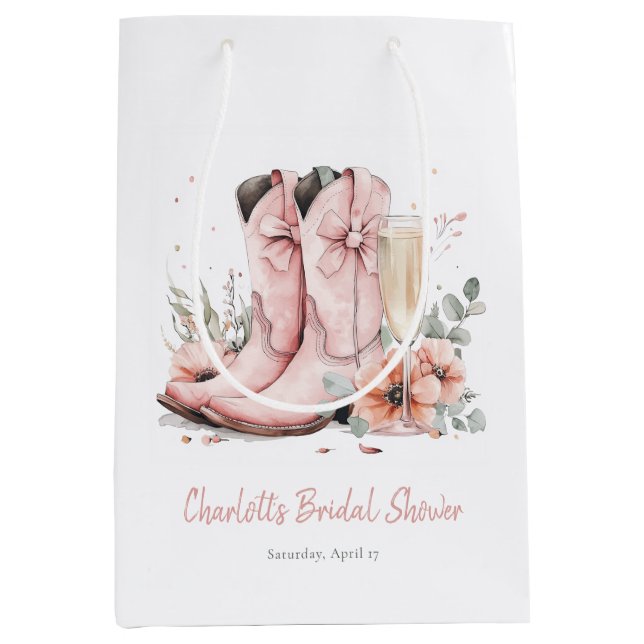 Rosa stövlar & bubblig champagneglas bröllopsdusch (Framsidan)