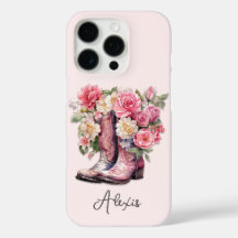 Rosa stövlar med blommor i monogram