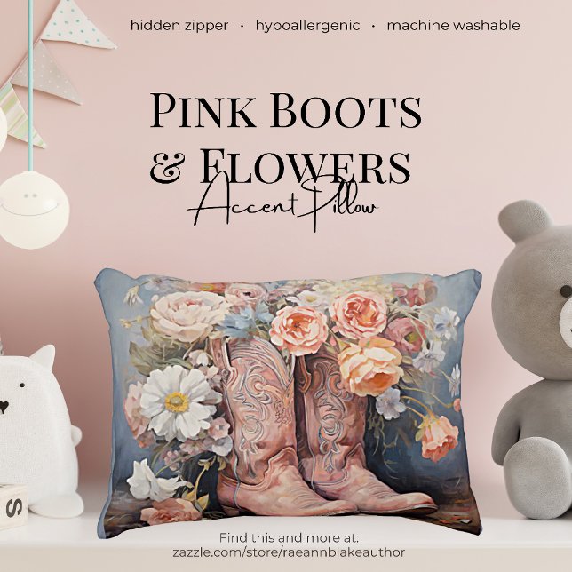 Rosa stövlar och blommor accentkudde prydnadskudde (Skapare uppladdad)