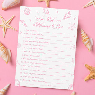 Rosa strand Baby Shower Vem vet mest om Mamma-spel Inbjudningar