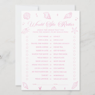 Rosa strand Baby Shower "Vill hon hellre"-spelkort Inbjudningar