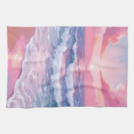 Rosa strand havsstrand kustmålning kökshandduk