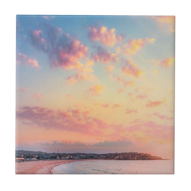 Rosa strand sol golden himmel vacker semester kakelplatta (Framsidan)