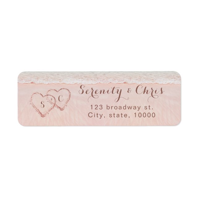 Rosa strandhjärtan i returadressen returadress etikett (Framsidan)