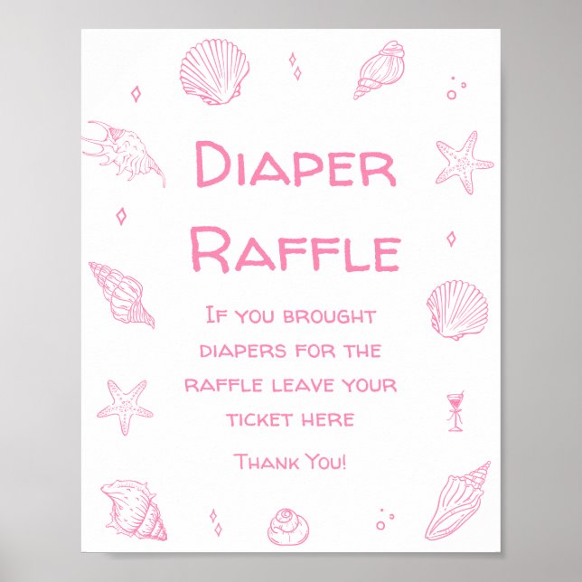 Rosa strandtema Baby Shower Blöjtomte Poster (Framsidan)