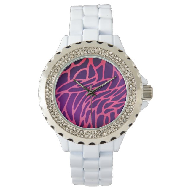 Rosa strass-vit emaljurklocka armbandsur (Framsida)