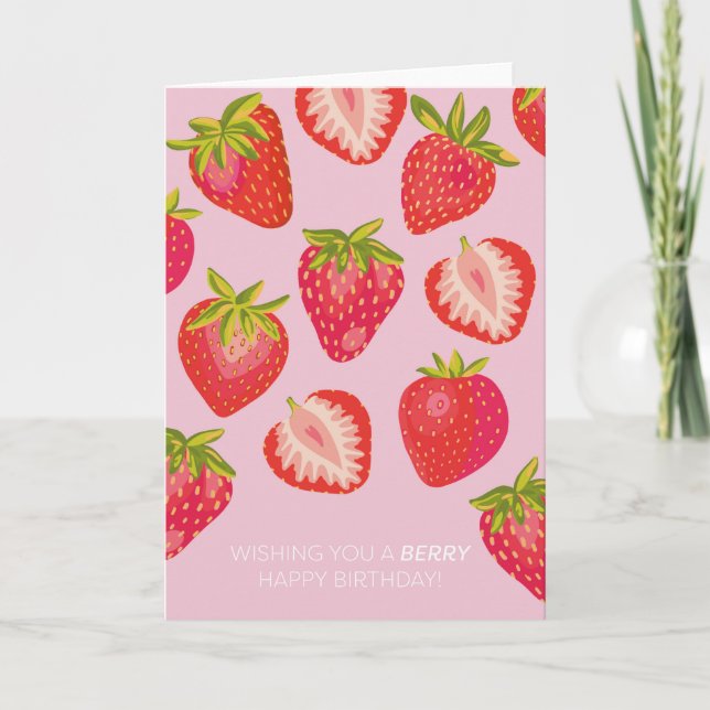 Rosa Strawberry Berry Grattis på födelsedagen Card Kort (Framsida)