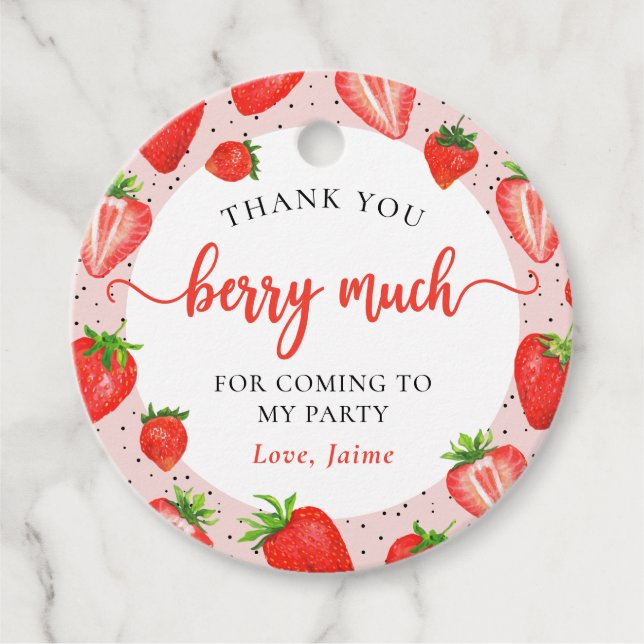 Rosa Strawberry Birthday Tack Berry Mycket ch Gåvor Etiketter (Framsida)
