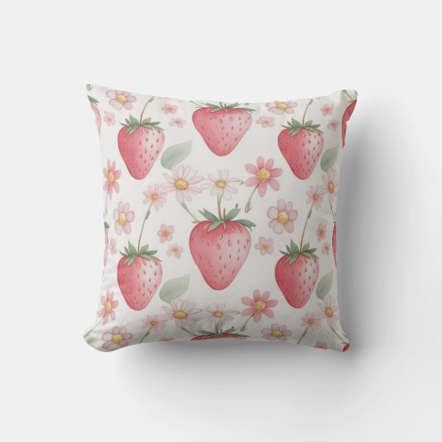 Rosa Strawberry-blommor Födelsedagsfest för henne Kudde (Framsida)