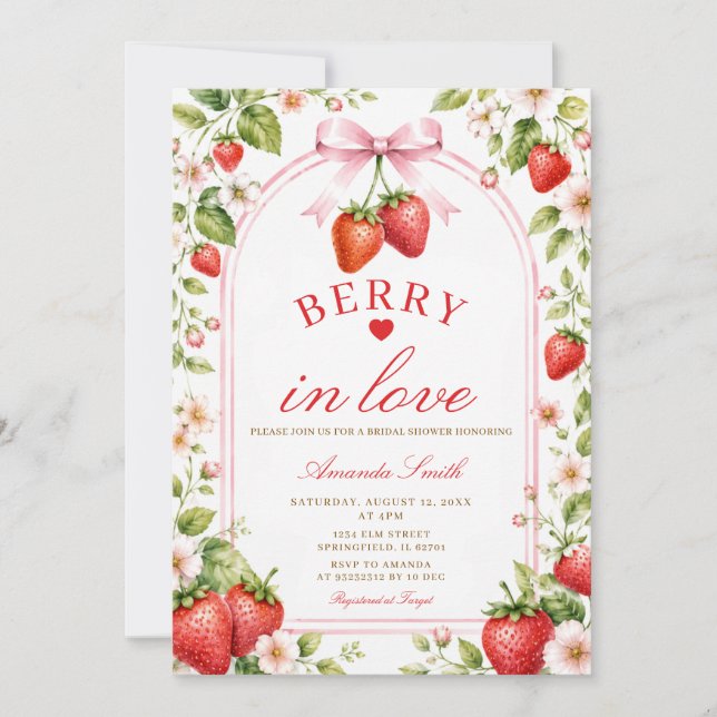 Rosa Strawberry Bröllopsdusch Daisy Blommig  Inbjudningar (Framsida)