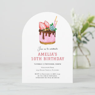 Rosa Strawberry Cake-födelsedagsinbjudan Inbjudningar