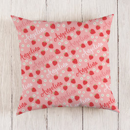Rosa Strawberry Custom Name Girls Pillow Kudde