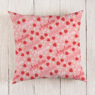 Rosa Strawberry Custom Name Girls Pillow Kudde