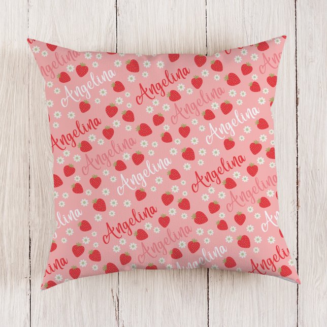 Rosa Strawberry Custom Name Girls Pillow Kudde (Skapare uppladdad)