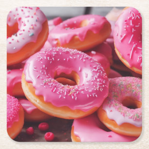 Rosa Strawberry Donuts Underlägg Papper Kvadrat
