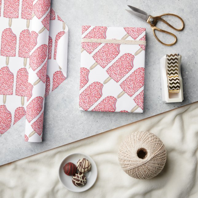 Rosa Strawberry Eclair Ice Cream Popsicle Lolly Presentpapper (Hantverk)