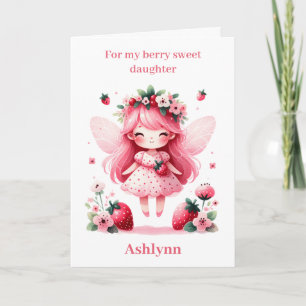Rosa Strawberry Fairy Berry Birthday Dotter Kort