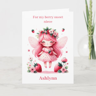 Rosa Strawberry Fairy Berry Birthday Niece Kort