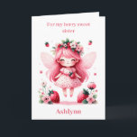 Rosa Strawberry Fairy Berry Birthday Sister Kort<br><div class="desc">Fira en speciell födelsedag med vår personlig Strawberry Fairy Girl Birthday Sister card! Det här fantastiska kortet är perfekt för din syster som kärlek en aning magi. Anpassa fronten med hennes namn och lägg till ett uppriktigt budskap inuti. Den charmerande designen har ett vismiskt jordgubbsfärer, som säkert ger henne ett...</div>