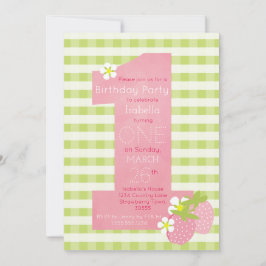 Rosa Strawberry First Födelsedagsfest inbjudan