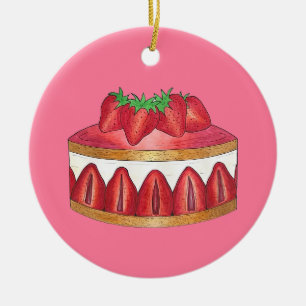 Rosa Strawberry Fraisier Cake Fransk Pastry Chef Julgransprydnad Keramik