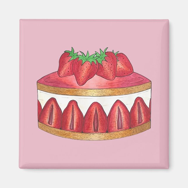 Rosa Strawberry Fraisier Cake Fransk Pastry Chef Magnet (Framsidan)
