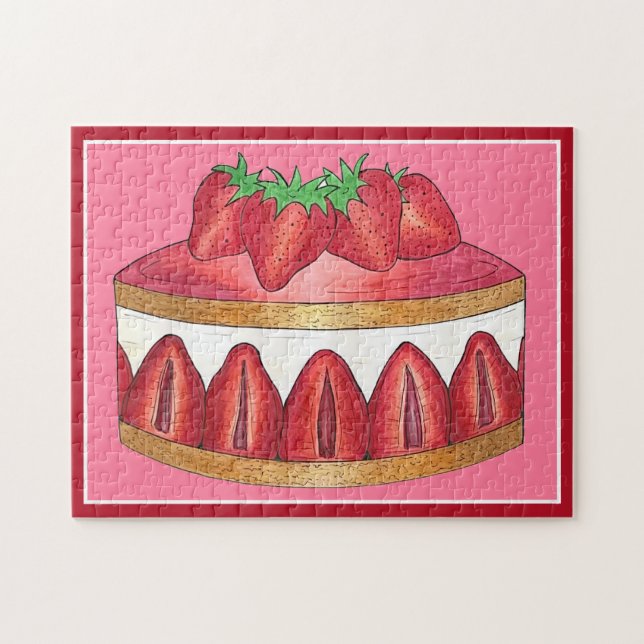 Rosa Strawberry Fraisier Cake Fransk Pastry Chef Pussel (Horisontell)