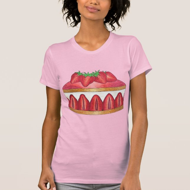 Rosa Strawberry Fraisier Cake Fransk Pastry Chef T Shirt (Framsida)