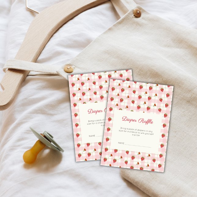 Rosa Strawberry Gingham Diaper Raffle Baby Shower Tilläggskort (Pink Strawberry Gingham Diaper Raffle Baby Shower Enclosure Card)
