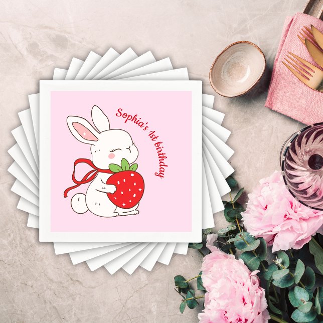 Rosa Strawberry Kanin Födelsedag Pappersservett (Skapare uppladdad)