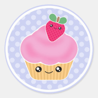 Rosa Strawberry Kawaii Cupkaka Stickers Runt Klistermärke