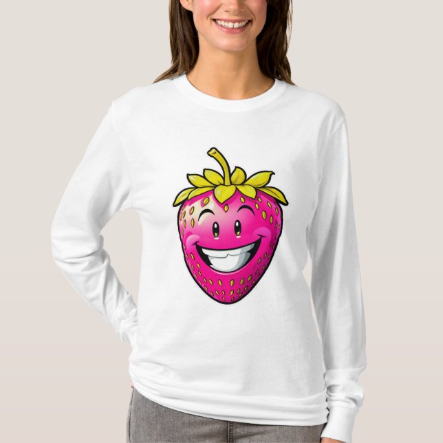 Rosa Strawberry Långärmad T Shirt (Framsida)