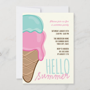 Rosa Strawberry Mint Ice Cream Sommaren Party Inbj Inbjudningar