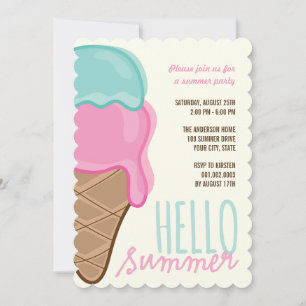Rosa Strawberry Mint Ice Cream sommaren Party Inbj Inbjudningar