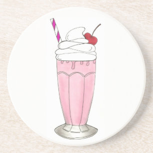 Rosa Strawberry Shake Ice Cream Milkshake Foodie Underlägg Sandsten