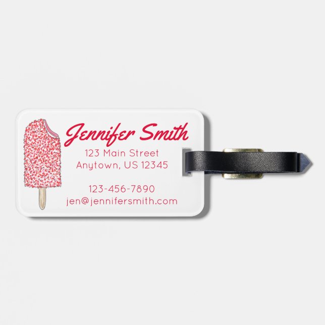 Rosa Strawberry Shorttårta Ice Cream Popsicle Bagagebricka (Baksida Vågrät)