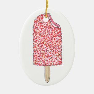 Rosa Strawberry Shorttårta Ice Cream Popsicle Pop. Julgransprydnad Keramik