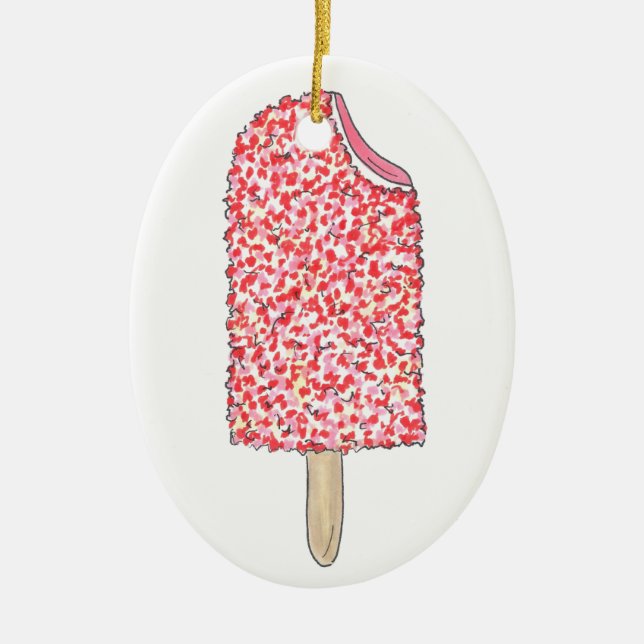Rosa Strawberry Shorttårta Ice Cream Popsicle Pop. Julgransprydnad Keramik (Framsidan)