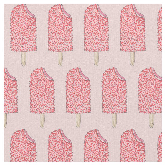 Rosa Strawberry Shorttårta Pops Popsicles Fabric Tyg (Närbild)