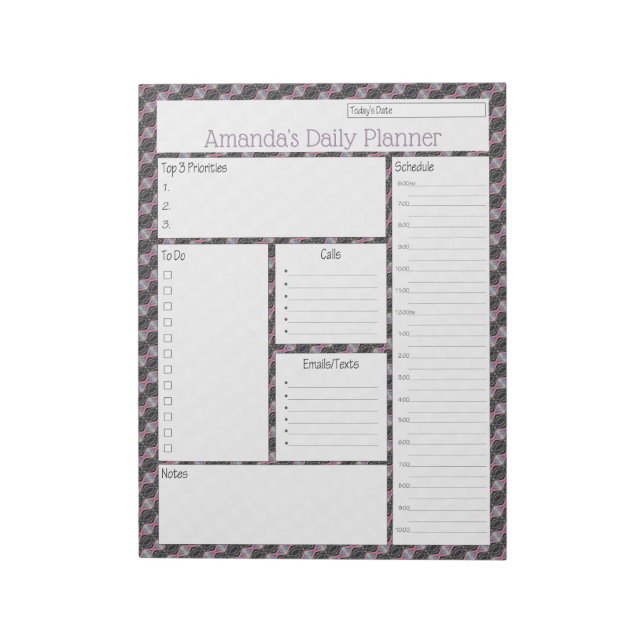 Rosa Streamer Abstract Design Daily Planner Anteckningsblock (Roterad)